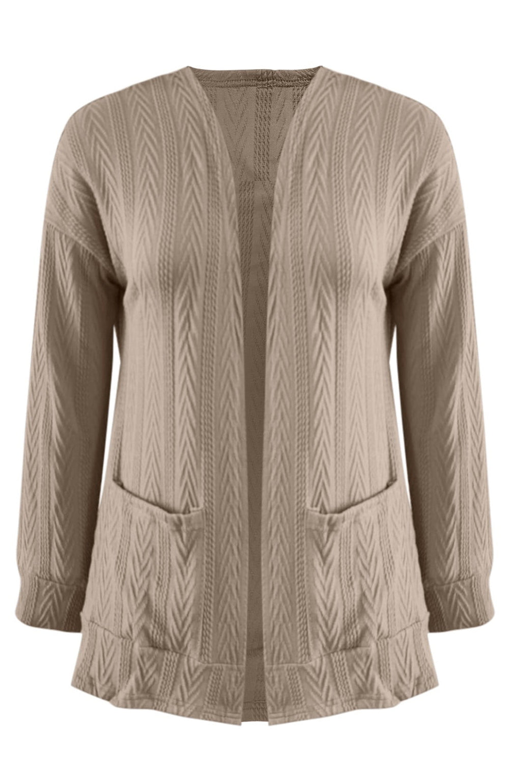 Full Size Textured Open Front Long Sleeve Cardigan-Angel Casuals