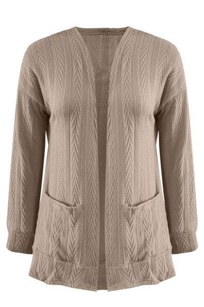 Full Size Textured Open Front Long Sleeve Cardigan-Angel Casuals