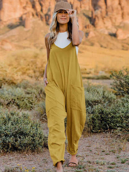 Double Take Full Size Sleeveless V-Neck Pocketed Jumpsuit-Angel Casuals