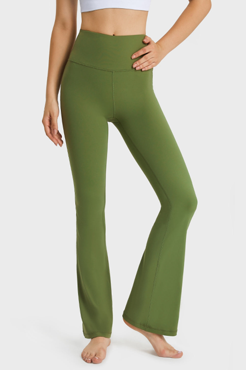 Elastic Waist Flare Yoga Pants-Angel Casuals