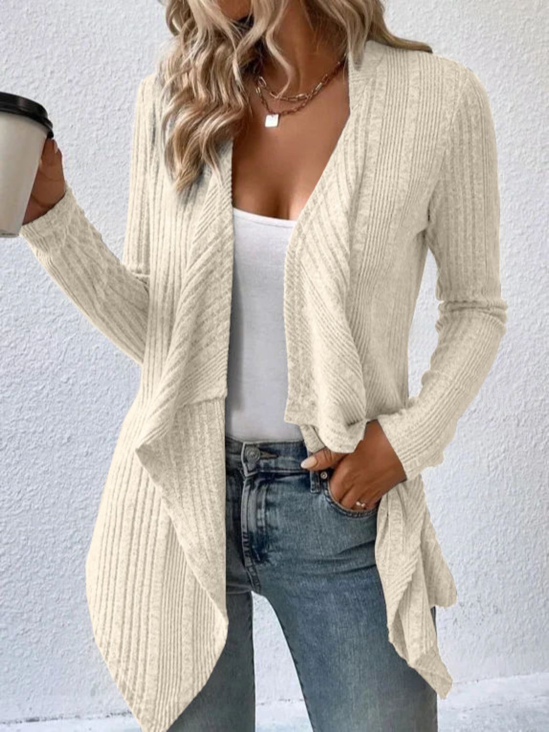 Open Front Long Sleeve Cardigan-Angel Casuals