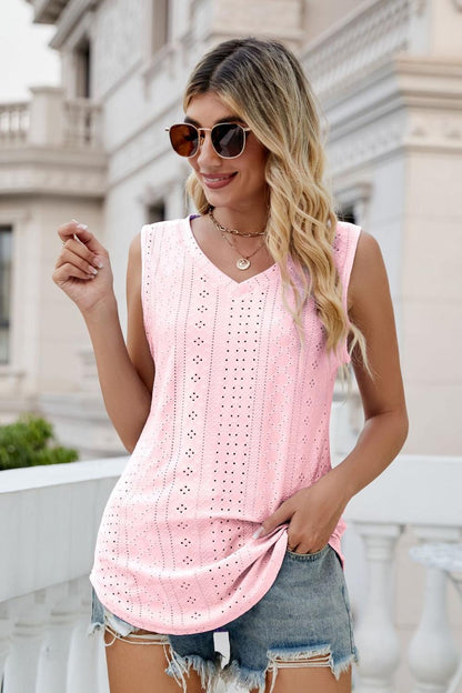 Eyelet V-Neck Tank-Angel Casuals