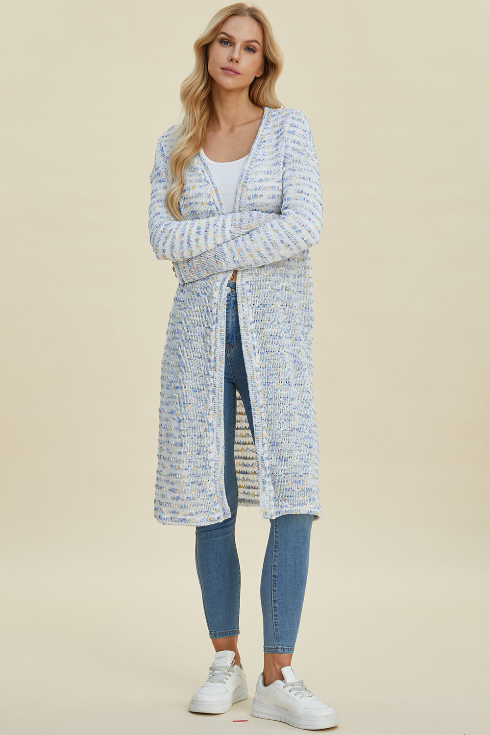 Double Take Full Size Open Front Longline Cardigan-Angel Casuals