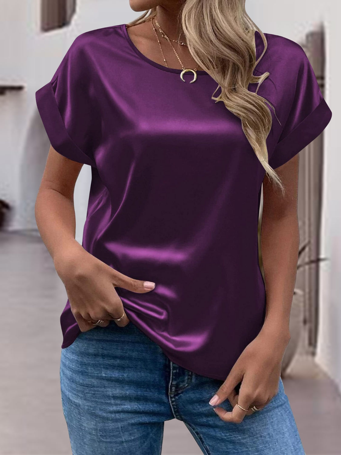 Round Neck Short Sleeve T-Shirt-Angel Casuals