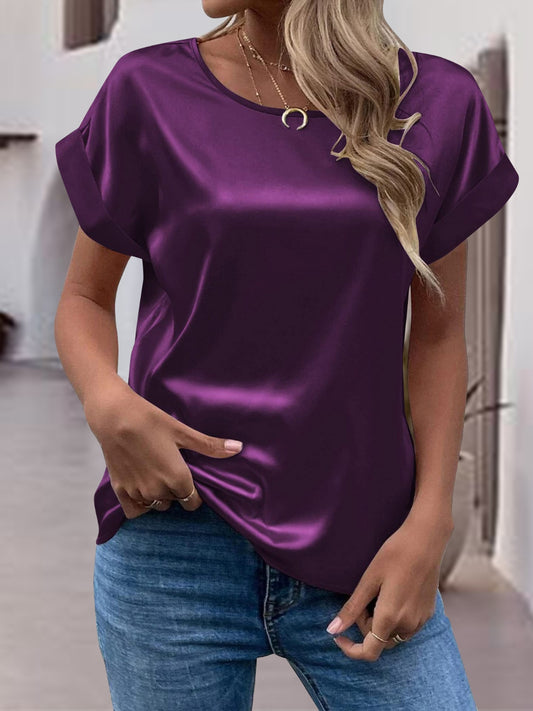 Round Neck Short Sleeve T-Shirt-Angel Casuals