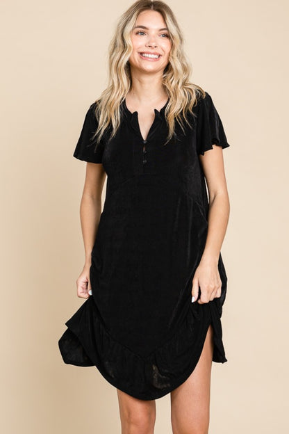 Culture Code Full Size Short Sleeve Ruffled Asymmetric Hem Dress-Angel Casuals