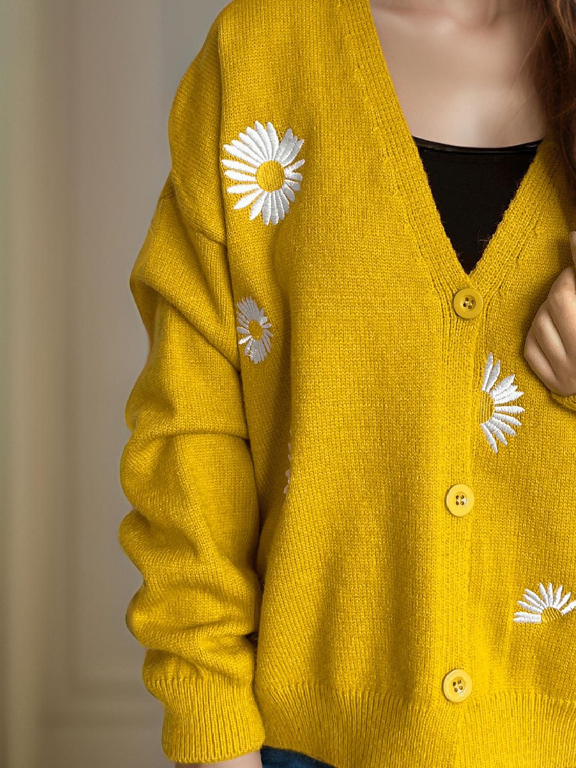 Daisy Button Up V-Neck Cardigan-Angel Casuals