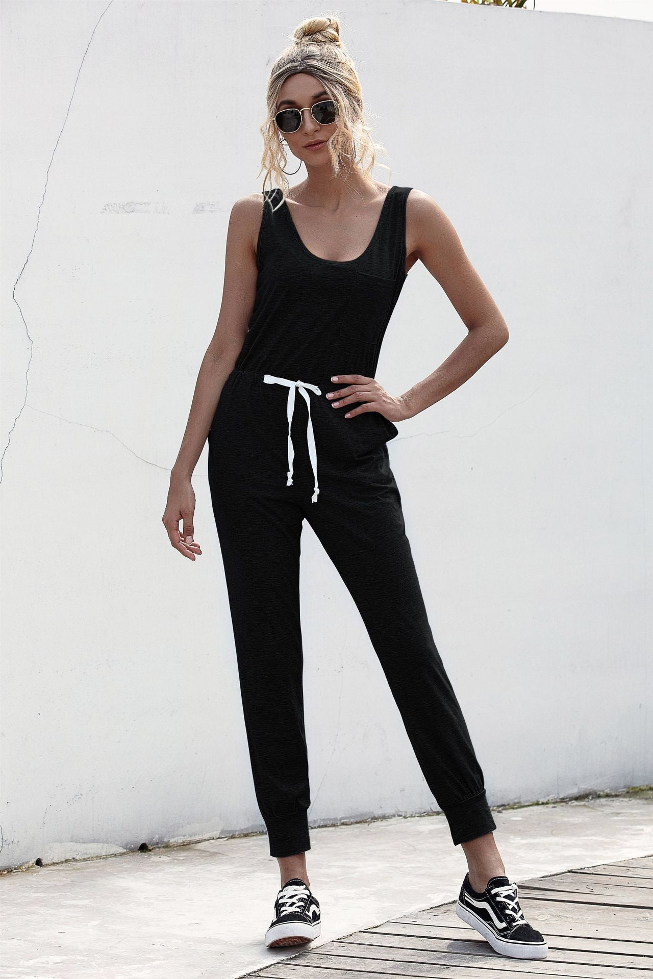 Knot Sleeveless Waist Jumpsuit-Angel Casuals