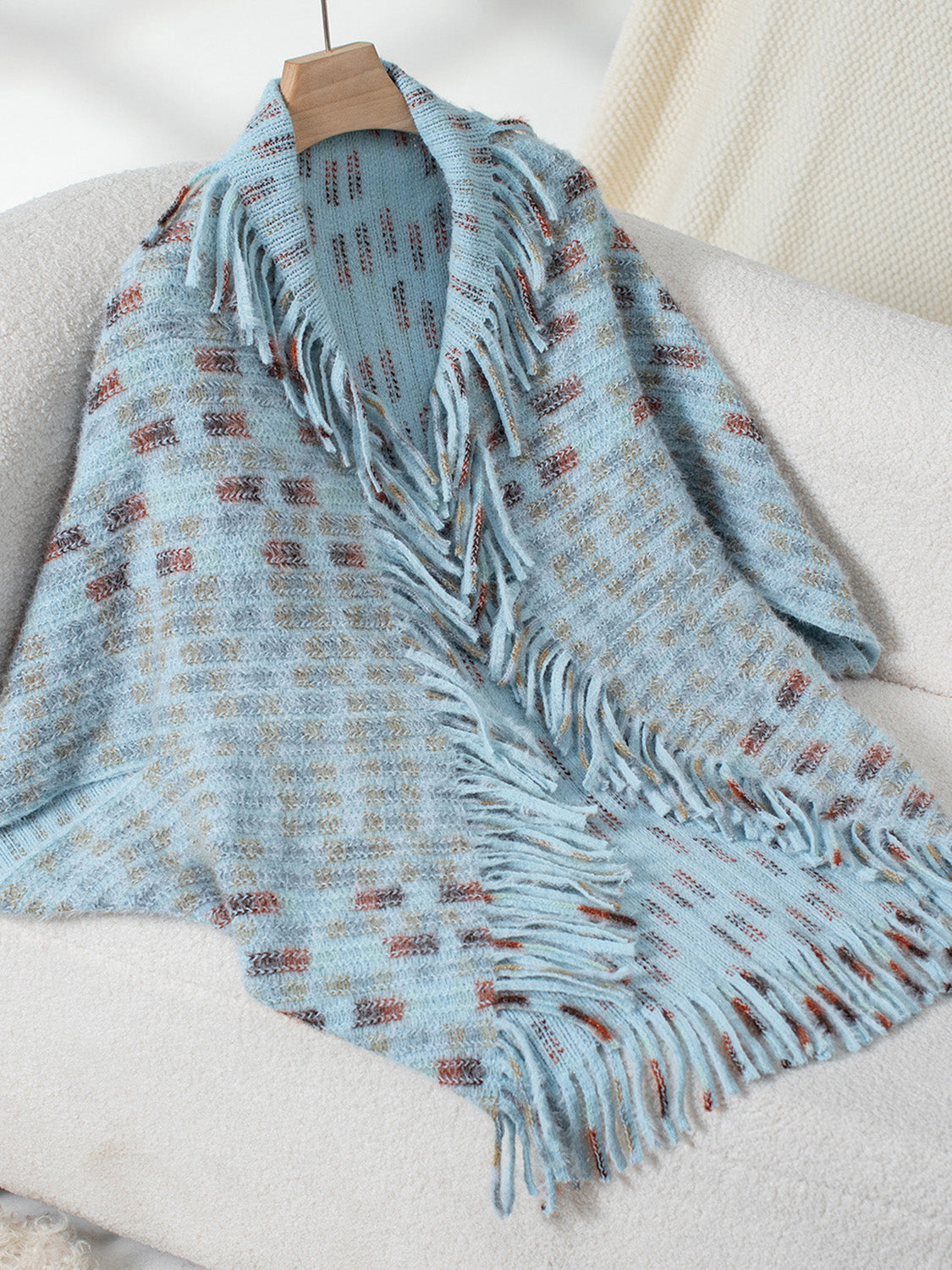 Fringe Open Front Half Sleeve Poncho-Angel Casuals