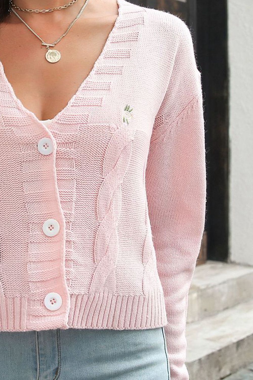 Cable-Knit Button Down Cardigan-Angel Casuals