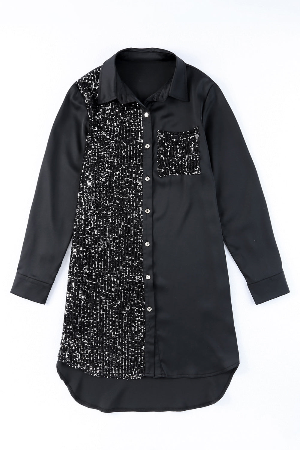 Sequin Button Front High-Low Shirt Dress-Angel Casuals