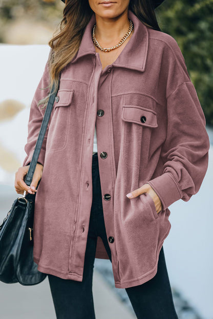 Button Up Collared Neck Long Sleeve Jacket-Angel Casuals