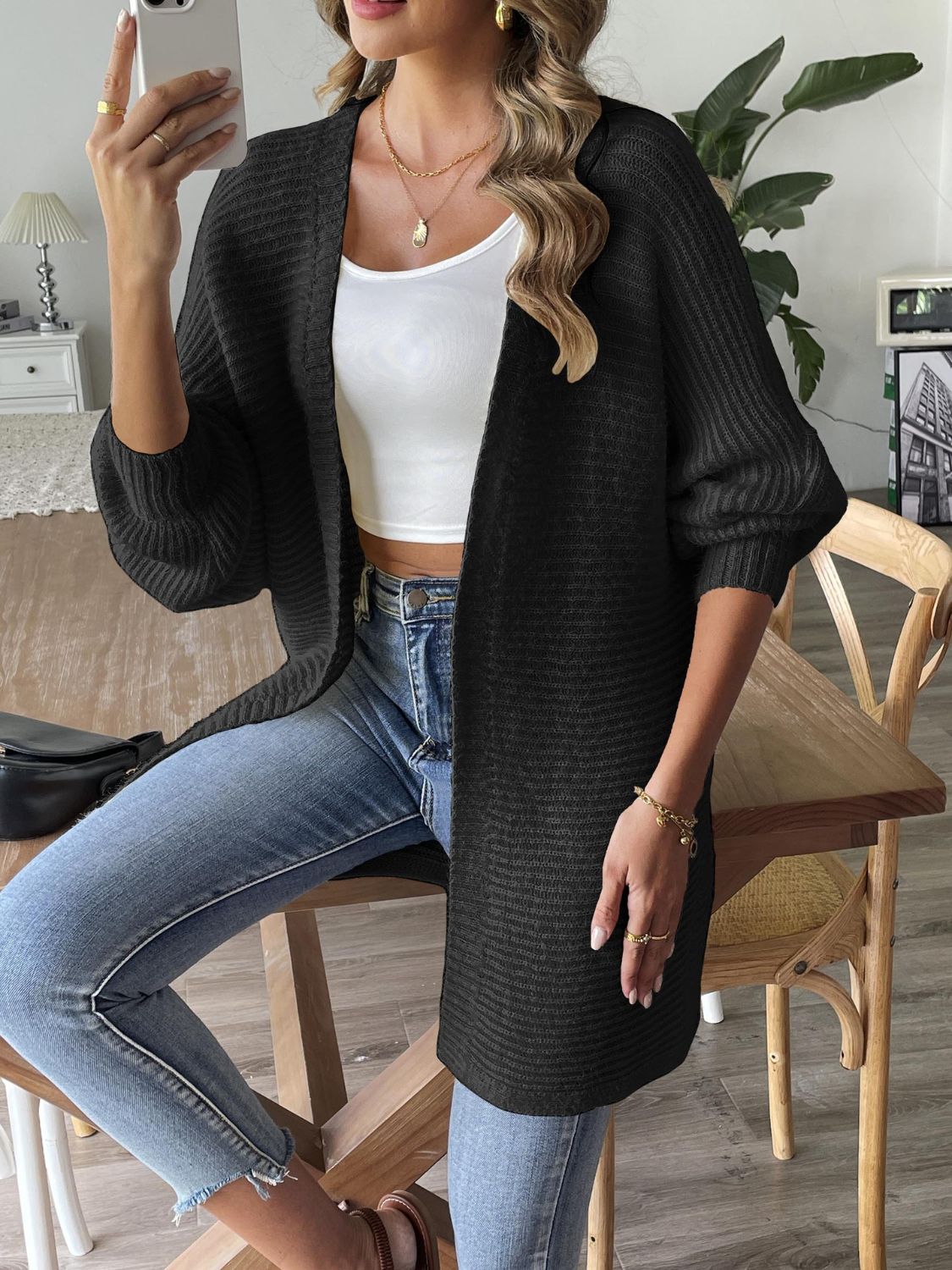 Open Front Long Sleeve Cardigan-Angel Casuals