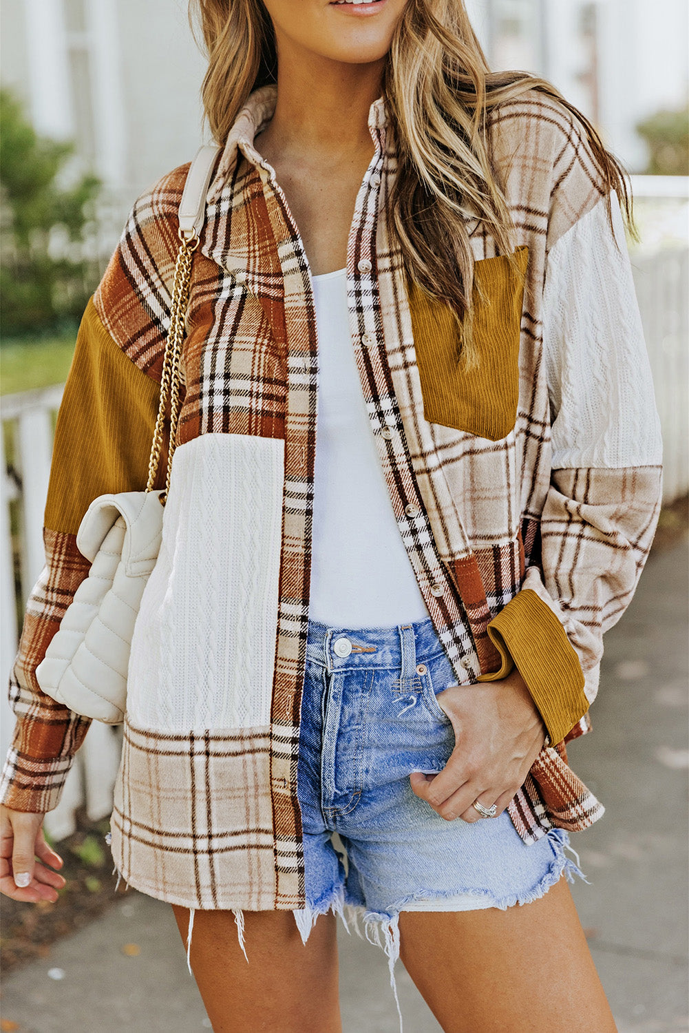 Double Take Plaid Color Block Dropped Shoulder Shacket-Angel Casuals