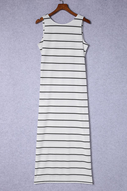 Striped Slit Sleeveless Maxi Dress-Angel Casuals