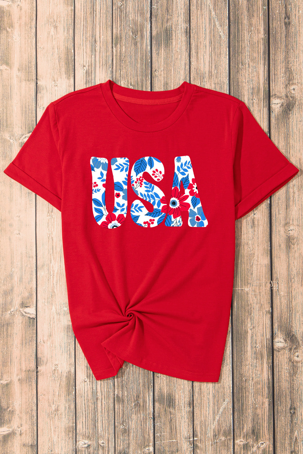 USA Round Neck Short Sleeve T-Shirt-Angel Casuals