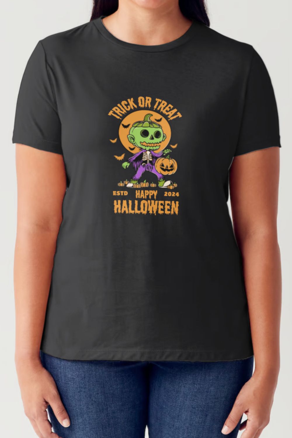 Simply Love Full Size TRICK OR TREAT Round Neck Short Sleeve Tubular T-Shirt-Angel Casuals