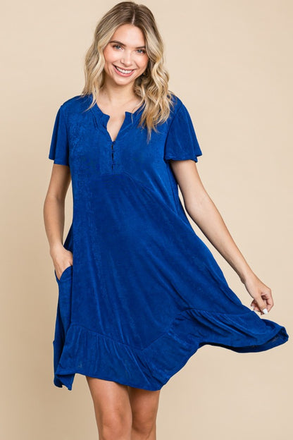 Culture Code Full Size Short Sleeve Ruffled Asymmetric Hem Dress-Angel Casuals