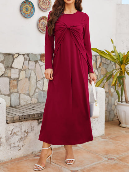 Twisted Round Neck Long Sleeve Dress-Angel Casuals