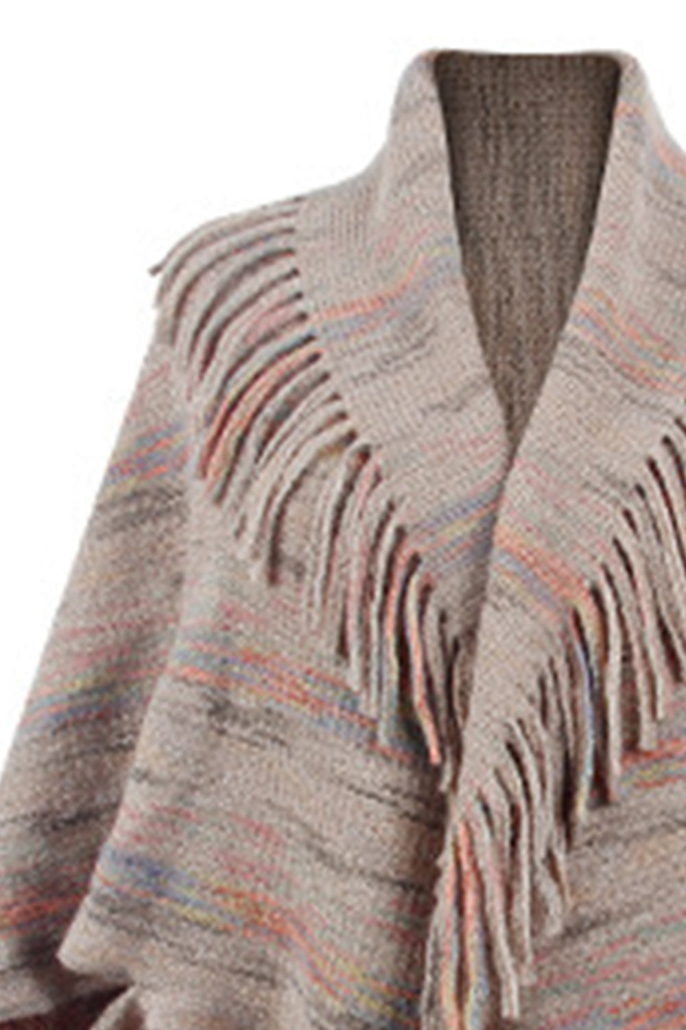 Fringe Detail Printed Poncho-Angel Casuals