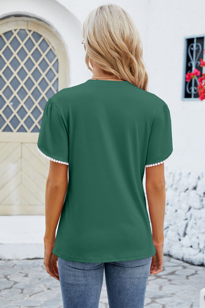 Round Neck Petal Sleeve T-Shirt-Angel Casuals