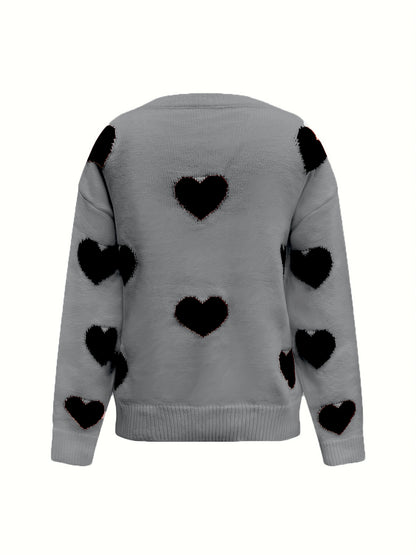 Valentine’s Day Heart Round Neck Long Sleeve Sweater-Angel Casuals