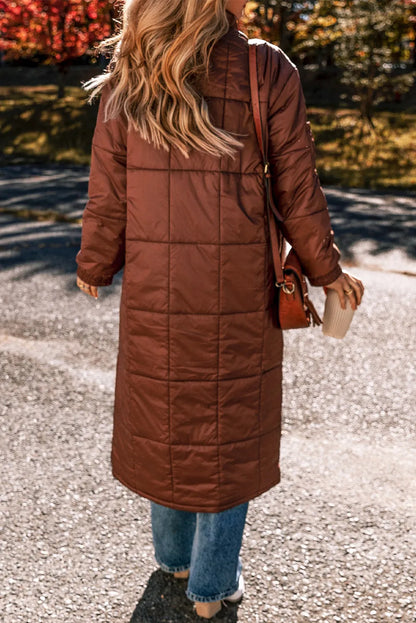 Pocketed Bubble Texture Long Sleeve Longline Winter Coat-Angel Casuals