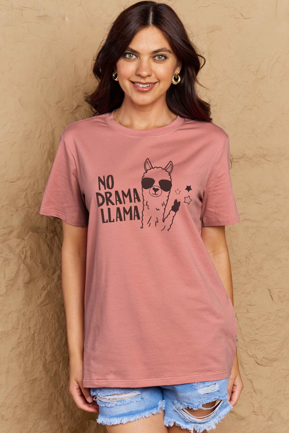 Simply Love Full Size NO DRAMA LLAMA Graphic Cotton Tee-Angel Casuals