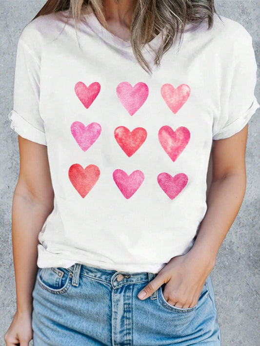 Heart Round Neck Short Sleeve T-Shirt-Angel Casuals