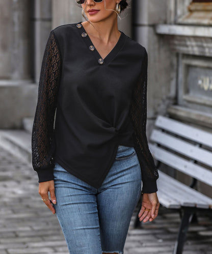 Twisted Decorative Button Long Sleeve T-Shirt-Angel Casuals