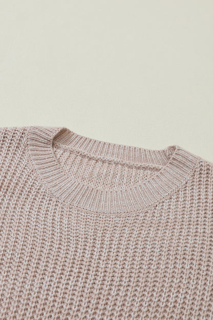 Cable-Knit Round Neck Dropped Shoulder Sweater-Angel Casuals