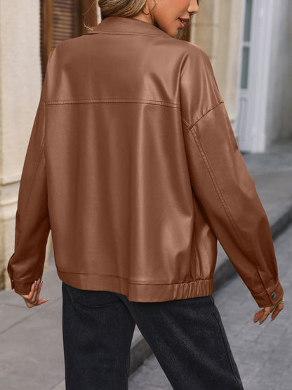 Ivy Lane Pocketed Zip Up Collared Neck Jacket-Angel Casuals
