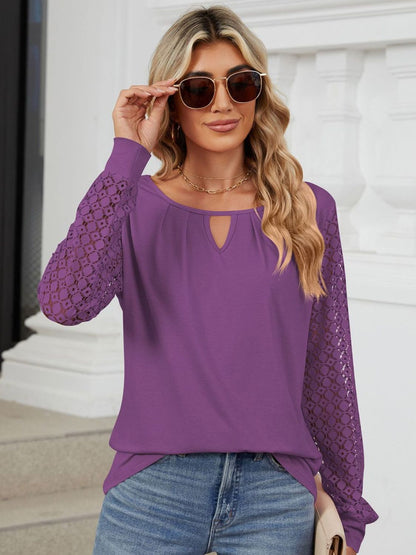 Cutout Round Neck Long Sleeve T-Shirt-Angel Casuals