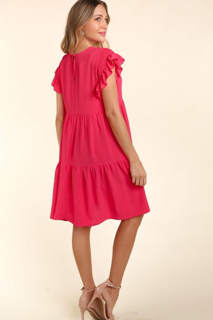 Haptics Full Size Smocking Ruffle Short Sleeve Dress with Pockets-Angel Casuals