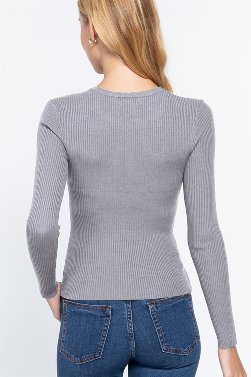 ACTIVE BASIC Full Size Ribbed Round Neck Long Sleeve Knit Top-Angel Casuals