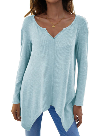 Full Size V-Neck Long Sleeve T-Shirt-Angel Casuals