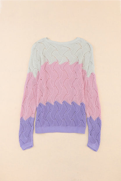 Color Block Hollow Boat Neck Sweater-Angel Casuals