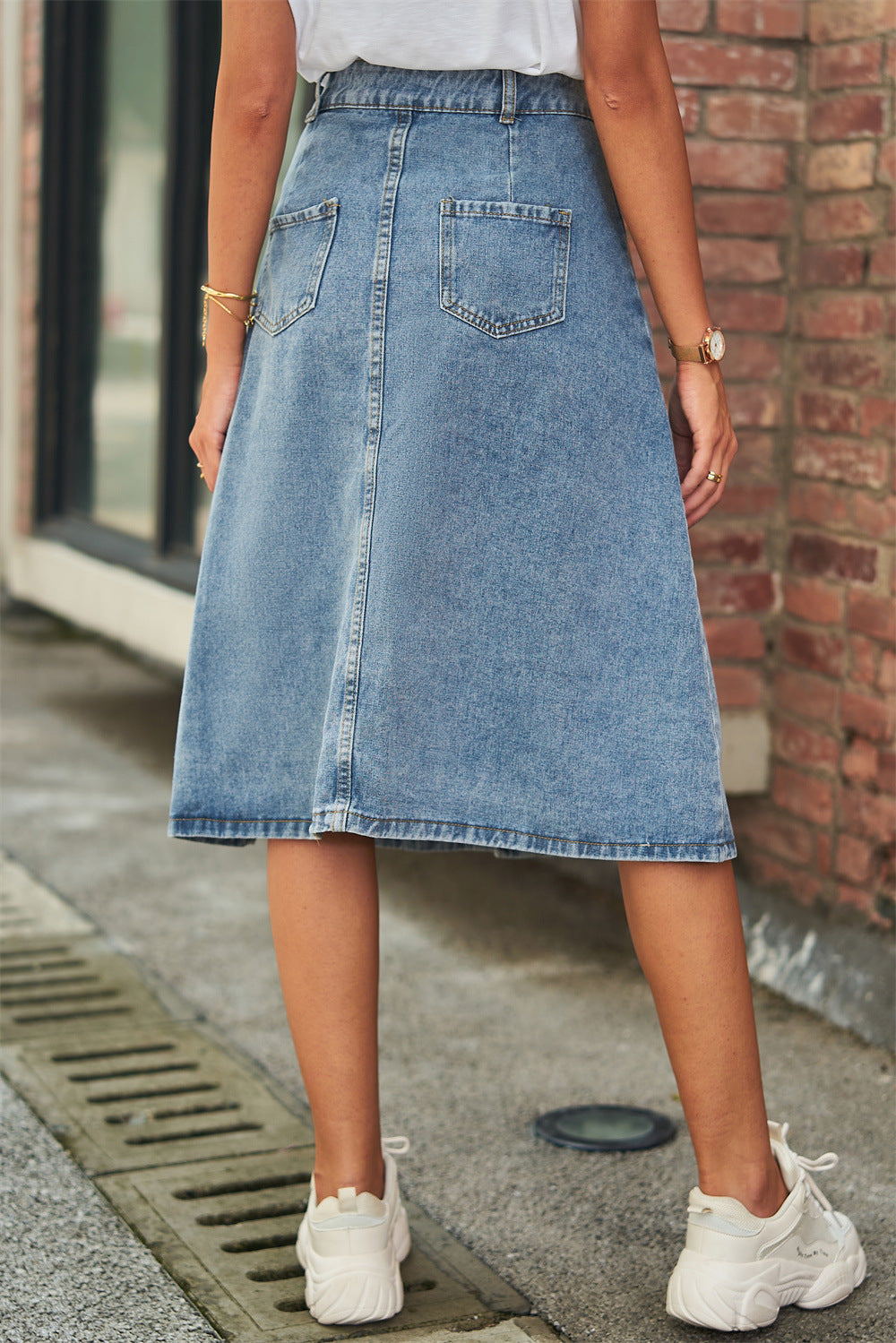 Button Front A-Line Denim Skirt-Angel Casuals