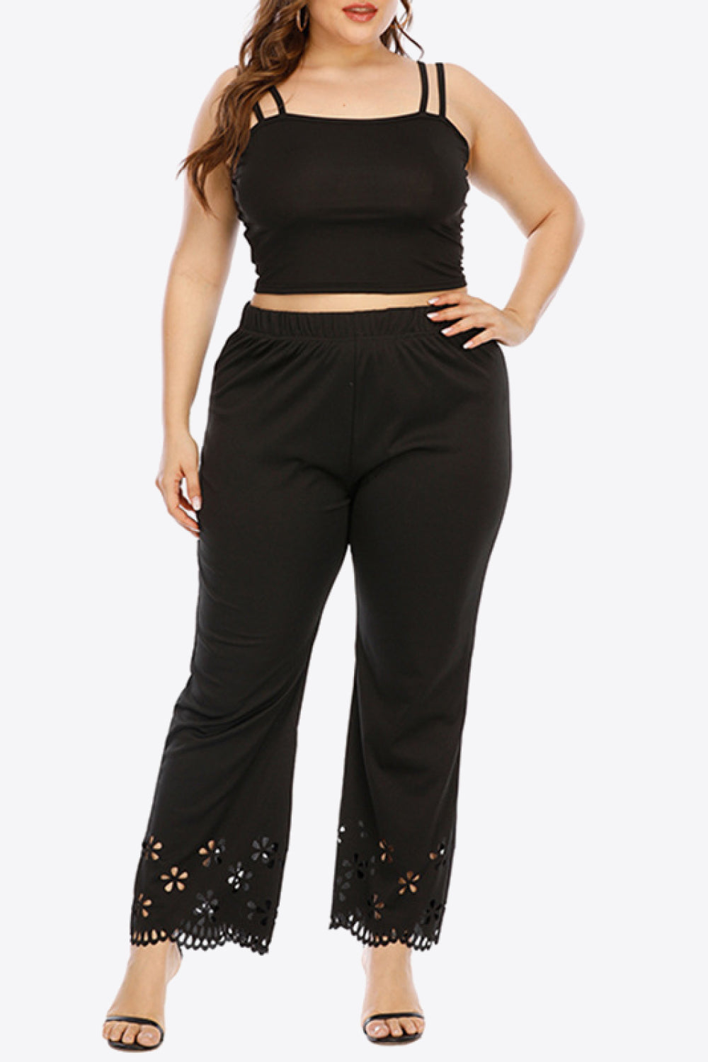 Plus Size Openwork Elastic Waist Pants-Angel Casuals