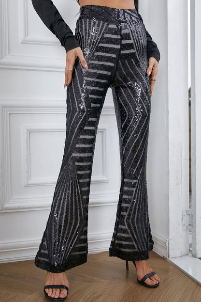 Double Take Sequin High Waist Flared Pants-Angel Casuals