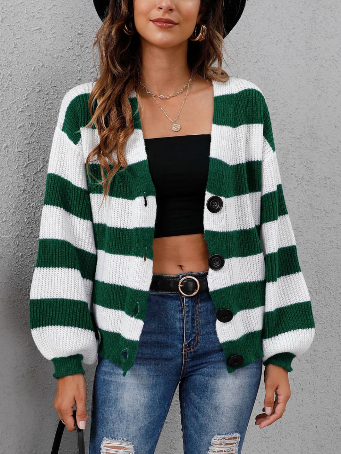 Striped Button Up Long Sleeve Sweater-Angel Casuals