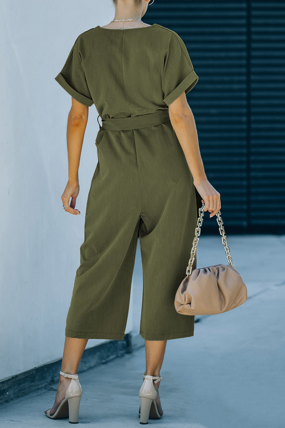 Tie-Waist Buttoned Cropped Jumpsuit-Angel Casuals