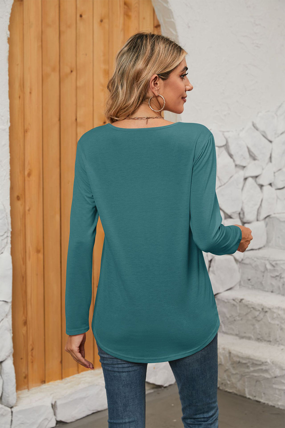 Square Neck Long Sleeve T-Shirt-Angel Casuals