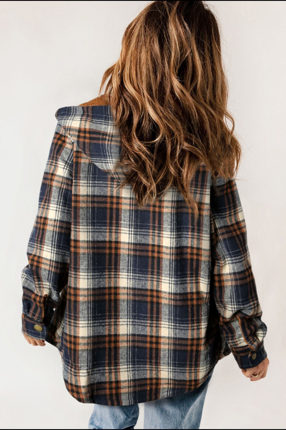 Plaid Button Up Long Sleeve Hooded Jacket-Angel Casuals