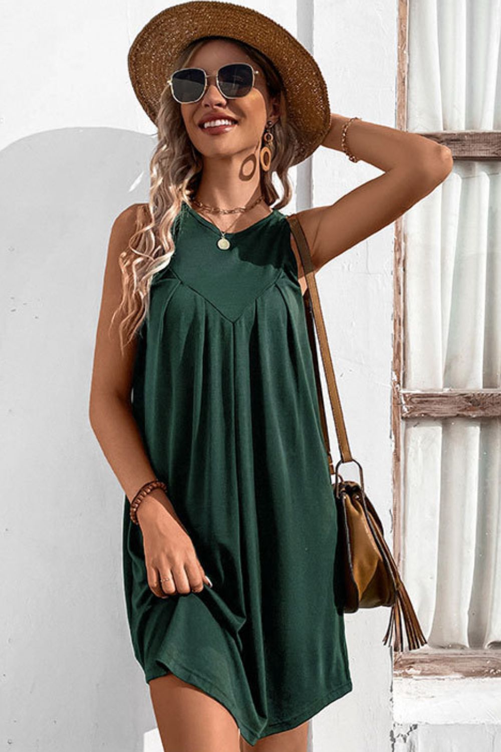 Round Neck Sleeveless Mini Dress-Angel Casuals