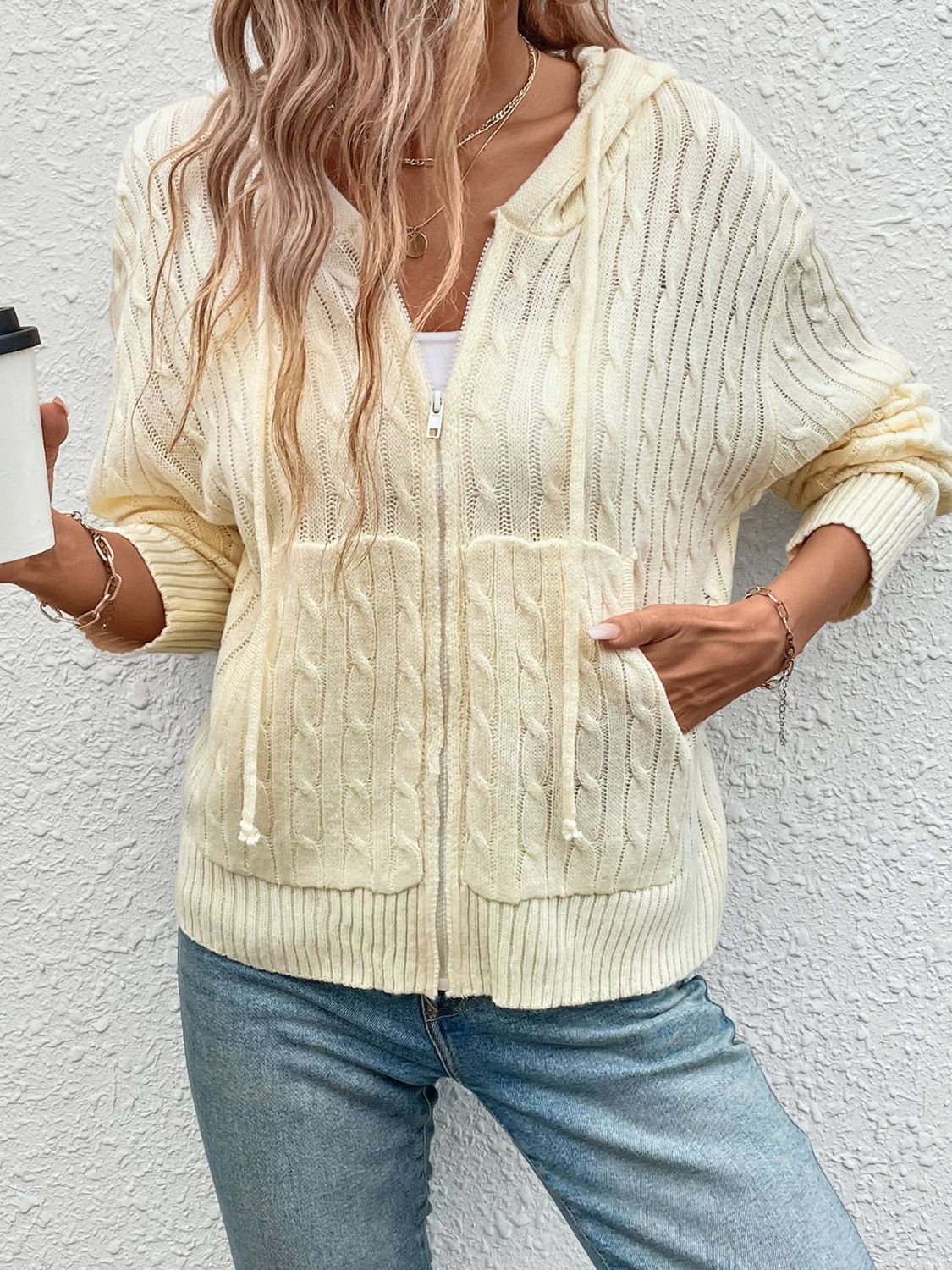 Perfee Zip Up Long Sleeve Hooded Cardigan-Angel Casuals
