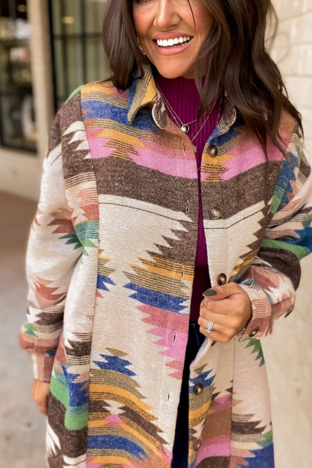 Geometric Button Up Long Sleeve Jacket-Angel Casuals