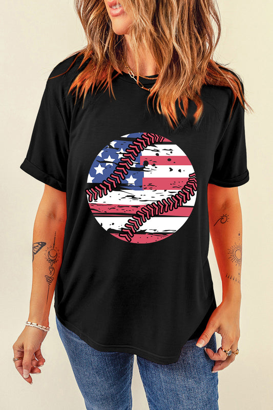 US Flag Round Neck Short Sleeve T-Shirt-Angel Casuals