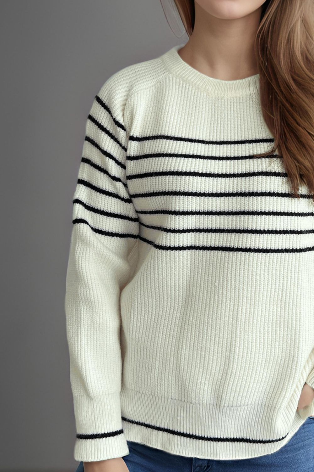 Striped Round Neck Long Sleeve Sweater-Angel Casuals