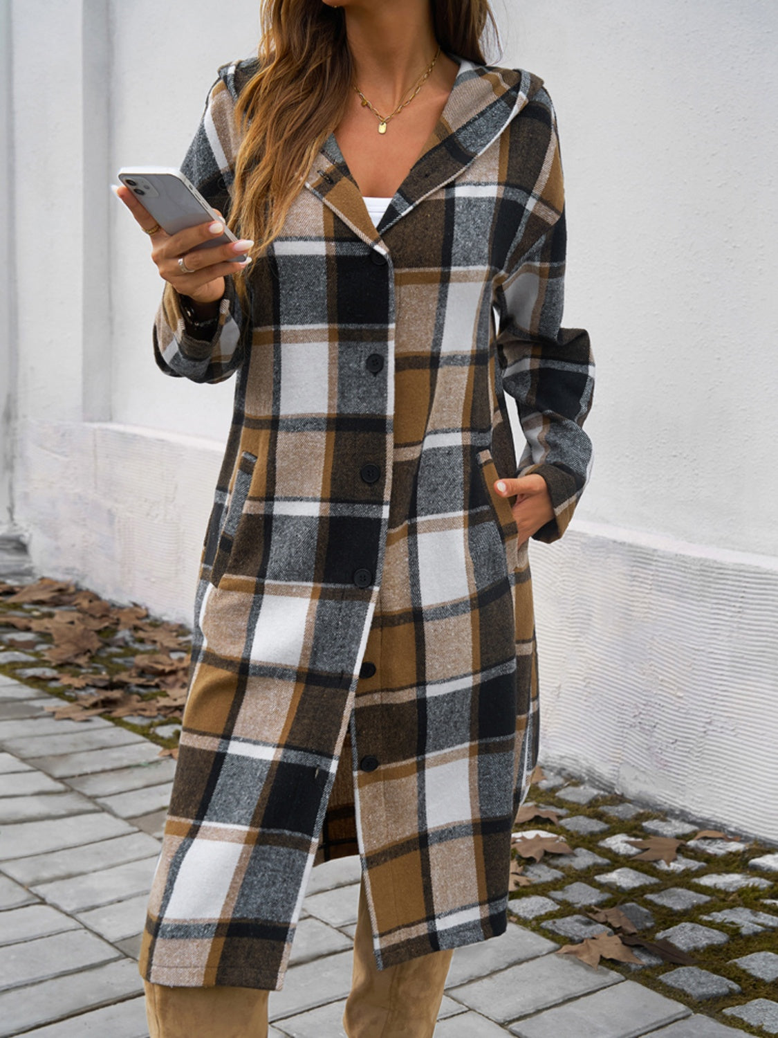 Devine Plaid Long Sleeve Hooded Coat-Angel Casuals